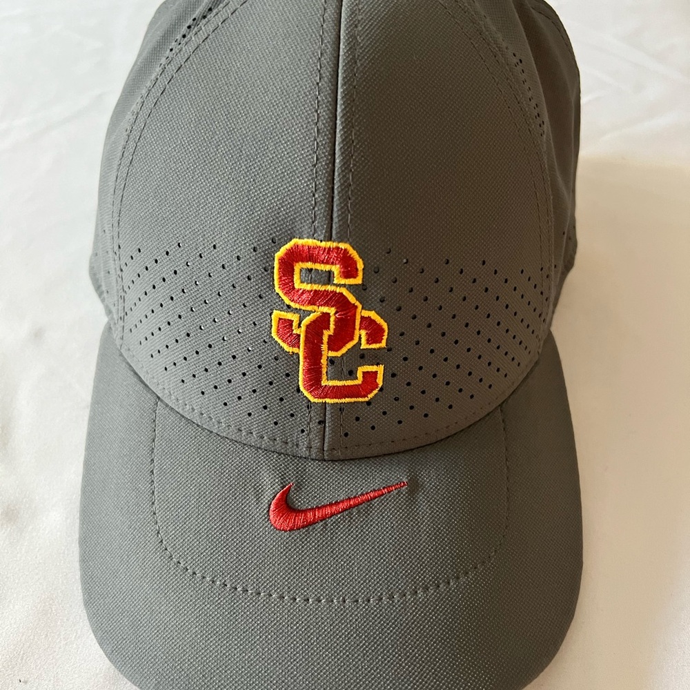USC Gray Cap with Red Nike Swoosh Logo and Interlocking SC